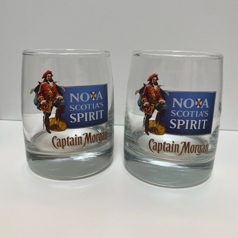 Vintage Captain Morgan Nova Scotia's Spirit Lowball Rum Glass Set of 2